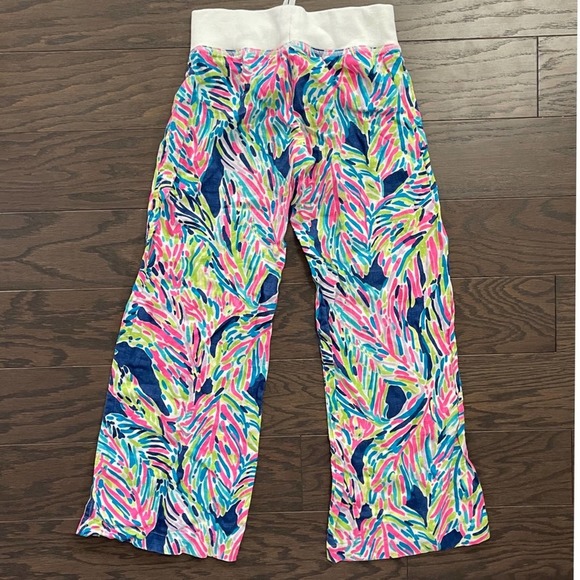 Lilly Pulitzer Linen Beach Pant in Indigo Palm Reader Print SZ XS - Picture 1 of 8